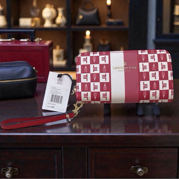 London Fog Handbags - London Fog Ada Signature Zip Around Wallet (Brick Red) NWT